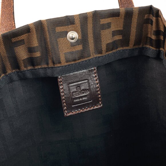 Fendi Brown Zucca Canvas Leather-Trim Snap-Closure Tote - Picture 11 of 12